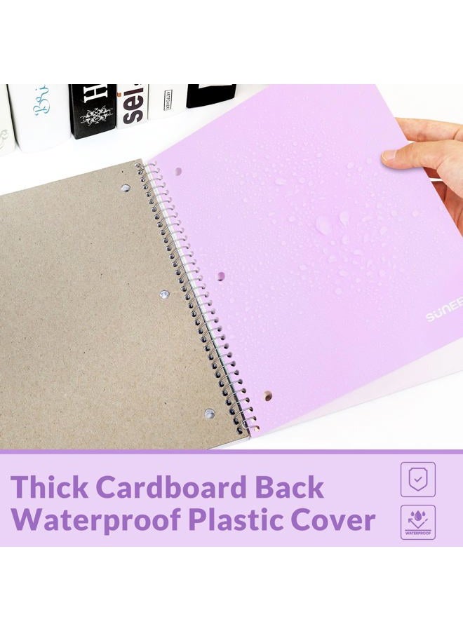 SUNEE Spiral Notebook, 1-Subject, College Ruled Paper, 8" x 10-1/2", 100 Sheets per Notebook, 3-Hole Punched Paper, Water Resistant Cover, Double-sided Pockets, Spiral Lined Notebooks for Work, Purple - Image 4