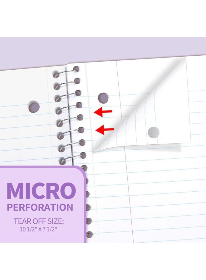 SUNEE Spiral Notebook, 1-Subject, College Ruled Paper, 8" x 10-1/2", 100 Sheets per Notebook, 3-Hole Punched Paper, Water Resistant Cover, Double-sided Pockets, Spiral Lined Notebooks for Work, Purple - Image 5