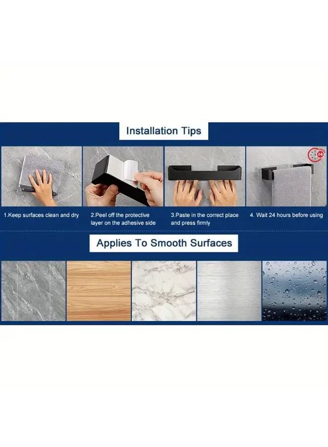 Matt Black Self Adhesive Towel Rack Stainless Steel Wall Mounted Holder Space Saving Bathroom Kitchen Organizer - Image 3