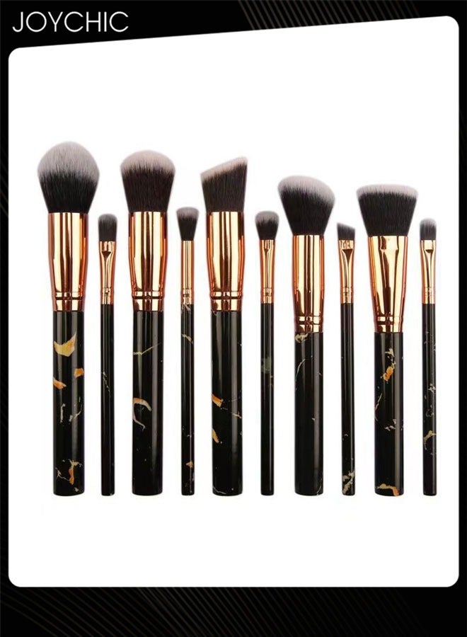 Joychic مجموعة فرش مكياج مكونة من 10 قطع بنمط رخام للنساء 5 فرش كبيرة و 5 فرش صغيرة أدوات تجميل ظلال العيون - Image 2