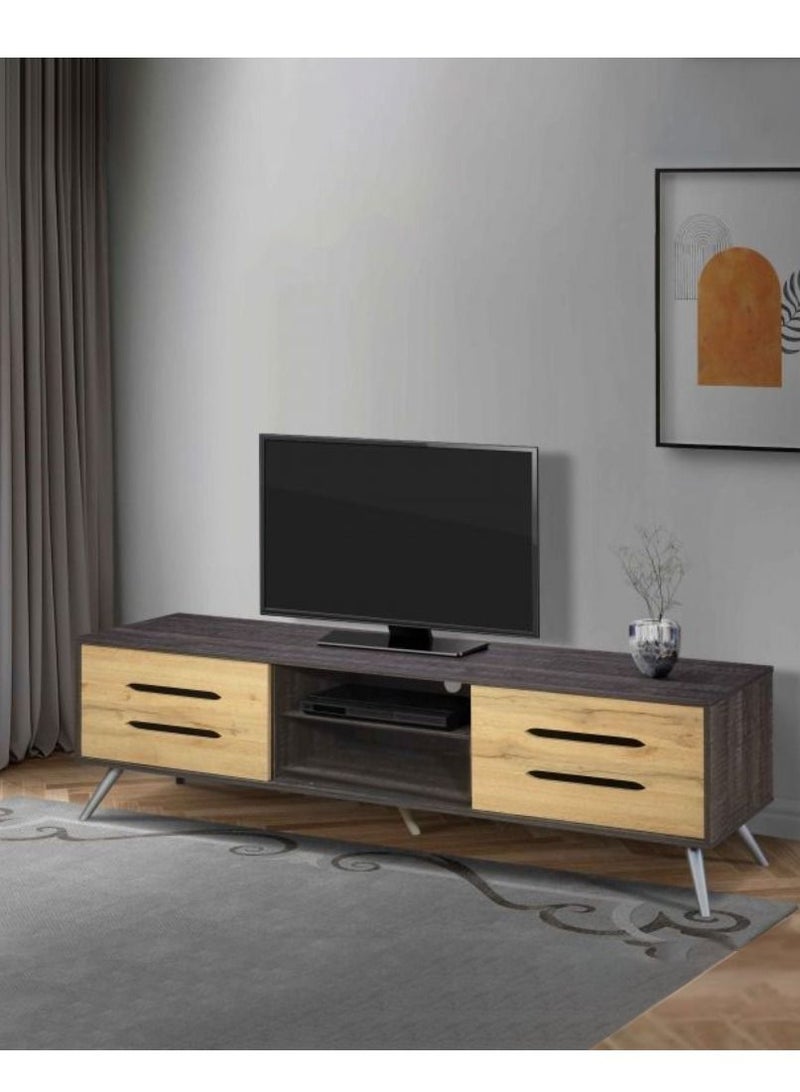 Karnak Modern TV Cabinet, Entertainment Stand, Media Console with a Natural Wood Finish & Storage Doors for Living Room or Media Room Color (Chocolate - Wotan Oak) - Image 1