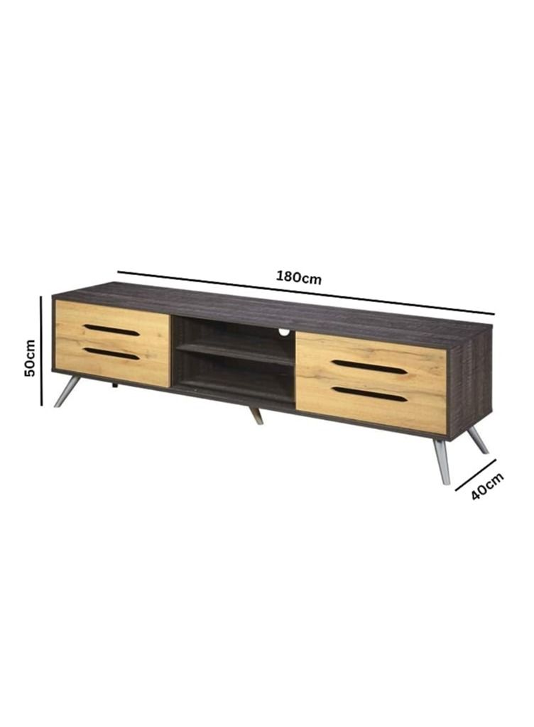 Karnak Modern TV Cabinet, Entertainment Stand, Media Console with a Natural Wood Finish & Storage Doors for Living Room or Media Room Color (Chocolate - Wotan Oak) - Image 2