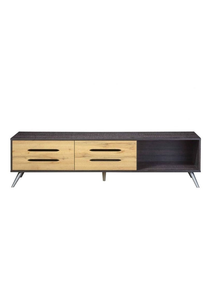 Karnak Modern TV Cabinet, Entertainment Stand, Media Console with a Natural Wood Finish & Storage Doors for Living Room or Media Room Color (Chocolate - Wotan Oak) - Image 5
