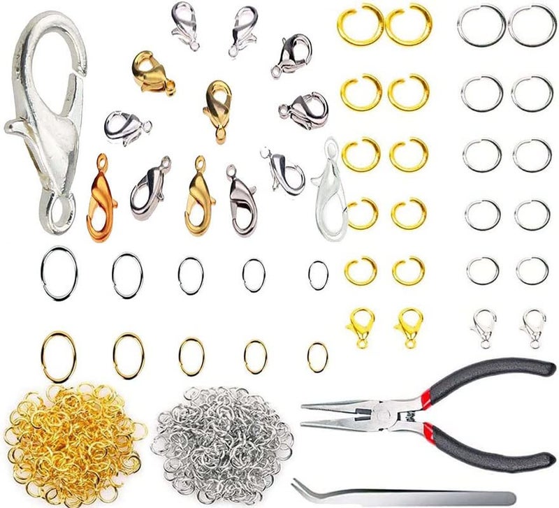 DIY Crafts DIY Crafts 600 Grm, Nickel Silver, Open Jump Rings Kit, 20x Lobster Clasps 1x Plier 1x Tweezers, Clasps Jump Rings Opener Pliers Tweezers for Jewelry Making, Accessorie (600 Grm, Nickel Silver)  - Image 1