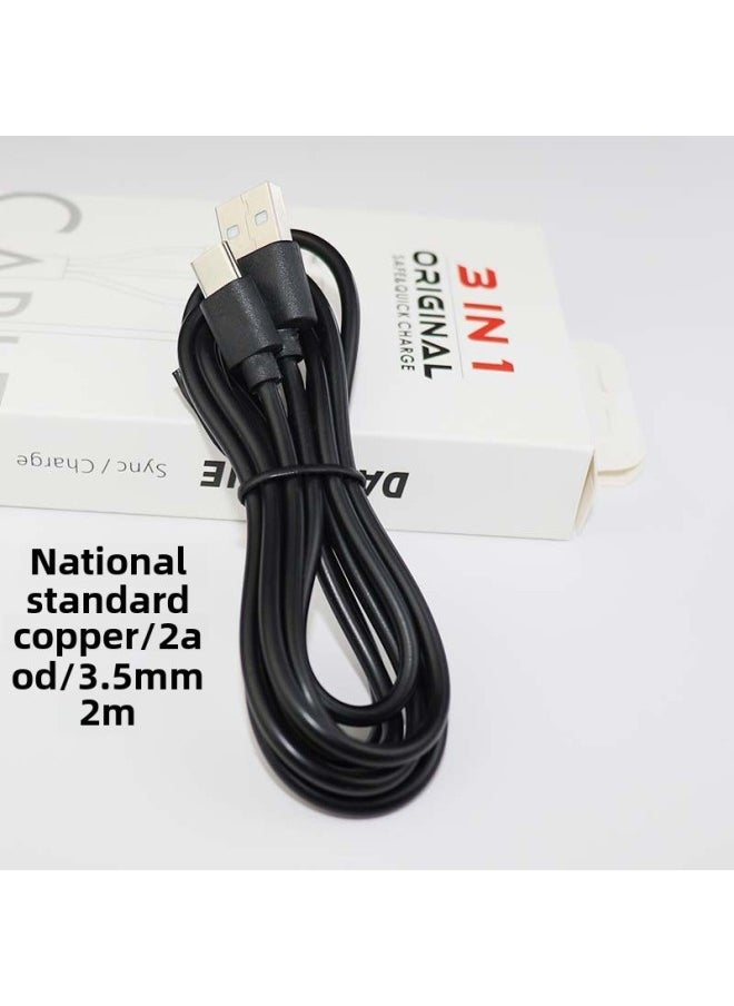 Generic Type-C Data Cable V8 Is Suitable For Huawei USB Fast Charging Mobile Phone 2A Bluetooth Headset Small Fan Charging Cable-Color:Type-c 2m 2a National Standard Copper Black  - Image 1