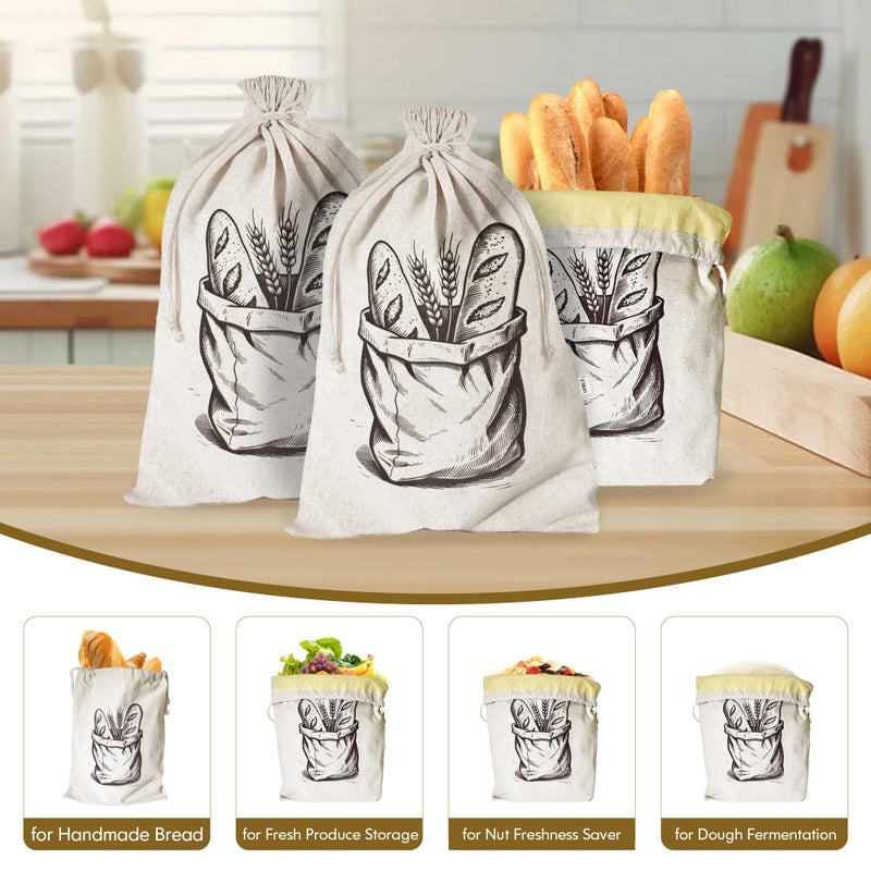 SRRUI Reusable Bread Bags for Homemade Breadï¼ŒNatural BeesWax & Linen Cottonï¼ŒLarge Capacity and Portable,Bread Keeper for Sourdoughï¼ŒFood/Bread Storage,with Free Baguette Bag - Image 3