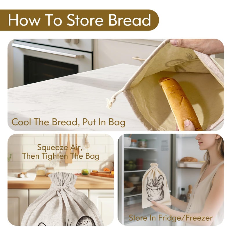 SRRUI Reusable Bread Bags for Homemade Breadï¼ŒNatural BeesWax & Linen Cottonï¼ŒLarge Capacity and Portable,Bread Keeper for Sourdoughï¼ŒFood/Bread Storage,with Free Baguette Bag - Image 5