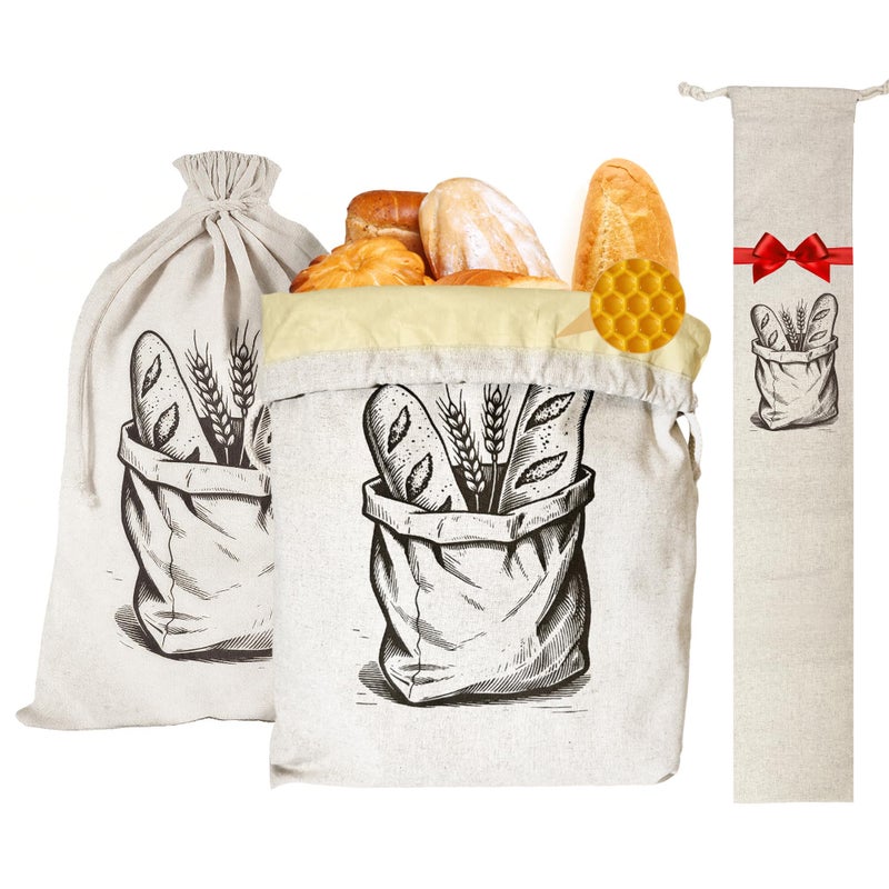 SRRUI Reusable Bread Bags for Homemade Breadï¼ŒNatural BeesWax & Linen Cottonï¼ŒLarge Capacity and Portable,Bread Keeper for Sourdoughï¼ŒFood/Bread Storage,with Free Baguette Bag - Image 1