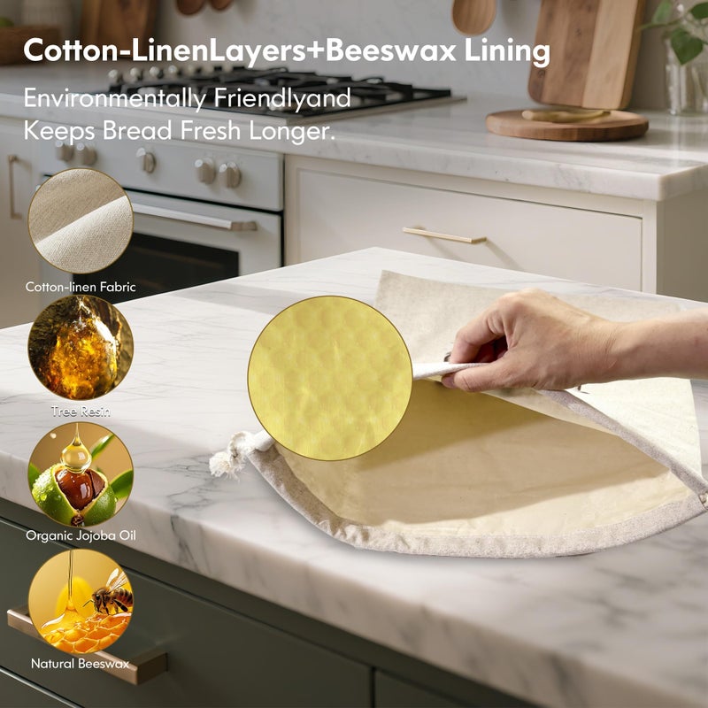 SRRUI Reusable Bread Bags for Homemade Breadï¼ŒNatural BeesWax & Linen Cottonï¼ŒLarge Capacity and Portable,Bread Keeper for Sourdoughï¼ŒFood/Bread Storage,with Free Baguette Bag - Image 4