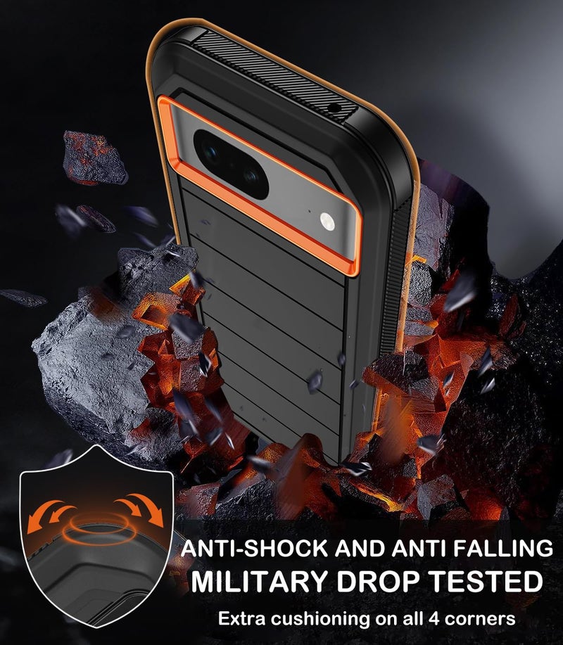 KECAI for Google Pixel 7 Case with Belt Clip Holster,2X Screen Protector,Heavy Duty Shockproof Drop Protection Military Grade Full Body Rugged Phone Cover with Kickstand Black Orange - Image 4