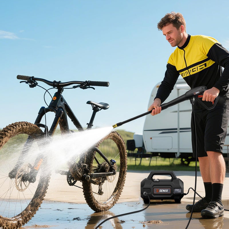 SENIX 13 Amp Electric Pressure Washer - 1700 PSI, 1.2 GPM, Compact with Foam Cannon, Spray Gun, 20-ft Hose, Turbo Nozzle, and 15Â° Spray Nozzles - Perfect for Cars and Driveways - Image 3