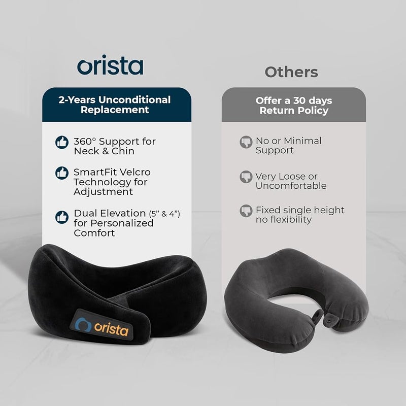 Orista™ Travel Neck Pillow Premium Memory Foam Neck Pillow for Flight Travel, Car Sleeping Adjustable Head Rest, Neck Rest Travelling Pillow for Sleeping Head Support Black Velvet - Image 4