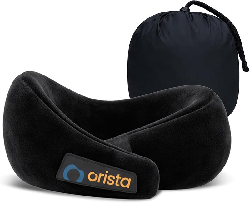 Orista™ Travel Neck Pillow Premium Memory Foam Neck Pillow for Flight Travel, Car Sleeping Adjustable Head Rest, Neck Rest Travelling Pillow for Sleeping Head Support Black Velvet - Image 1