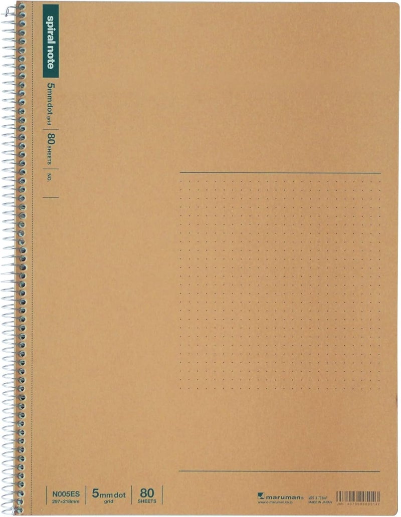 Maruman SPIRAL NOTE BASIC 8.58 x 11.69 inches (A4) after detached, 5mm dot grid, 80 Sheets (N005ES),White - Image 1