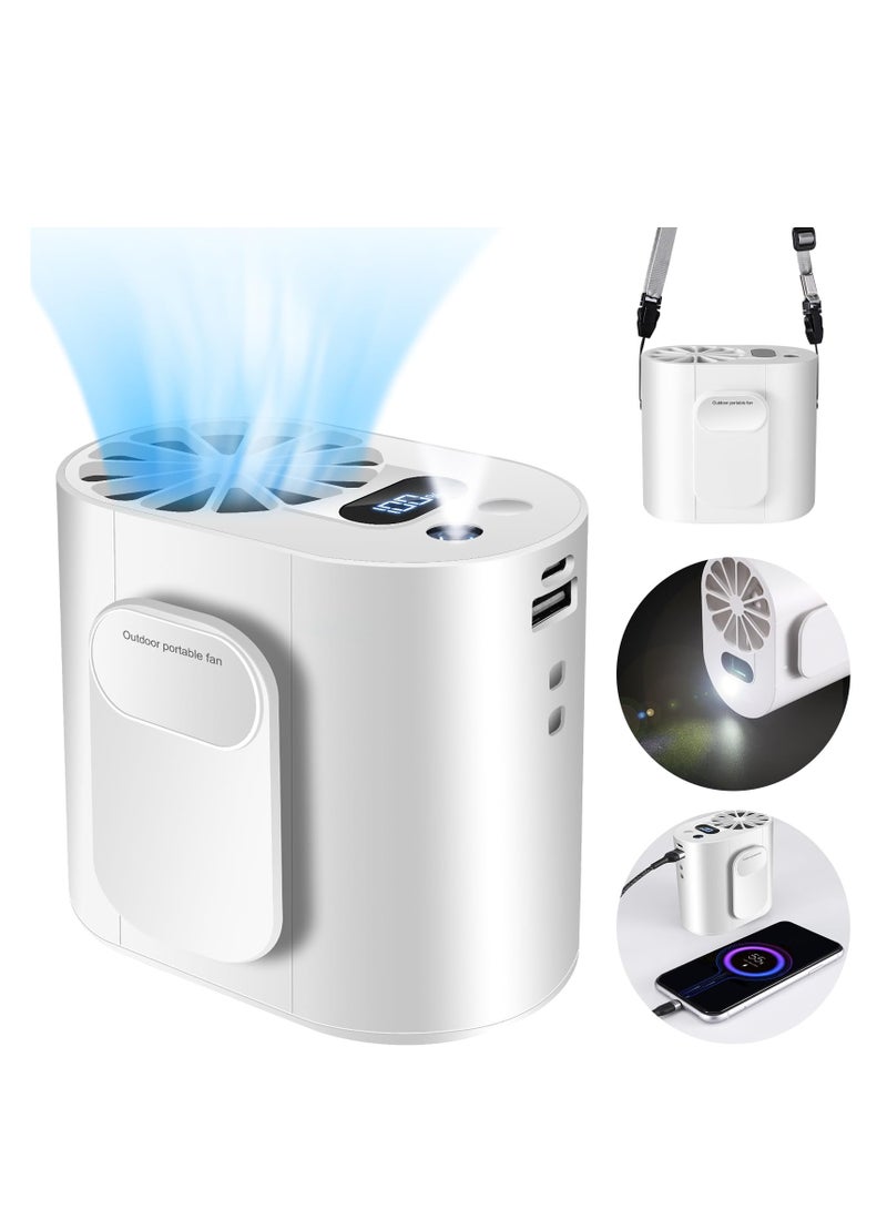SYOSI Mini Portable Waist Fan with Display, Clip on Belt Fan with Flashlight, 8000mAh Rechargeable Body Fan, Personal Shirt Fan Clip for Camping, Hiking, Gardening, Outdoor Working, Farm, White - Image 1
