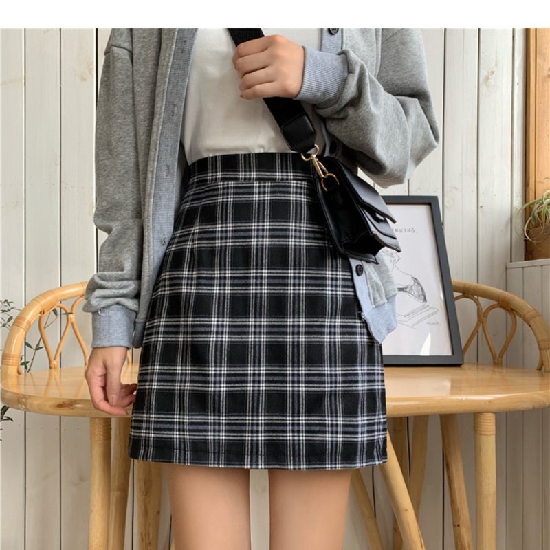 Women's High Waist A-Line Plaid Mini Skirt - Image 3