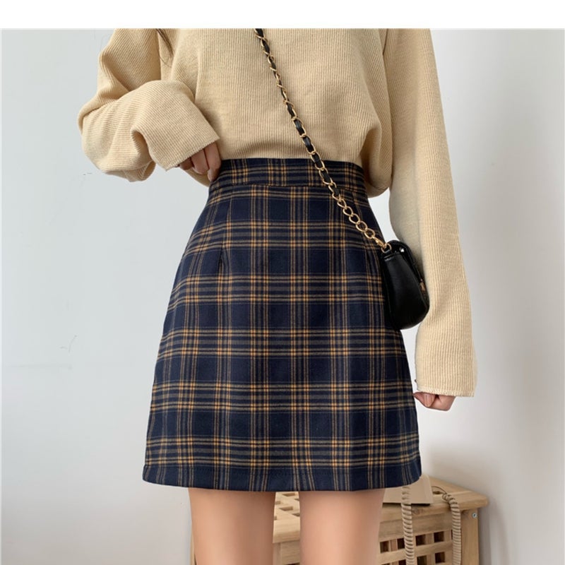 Women's High Waist A-Line Plaid Mini Skirt - Image 4