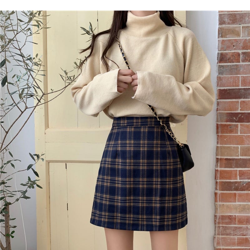Women's High Waist A-Line Plaid Mini Skirt - Image 1