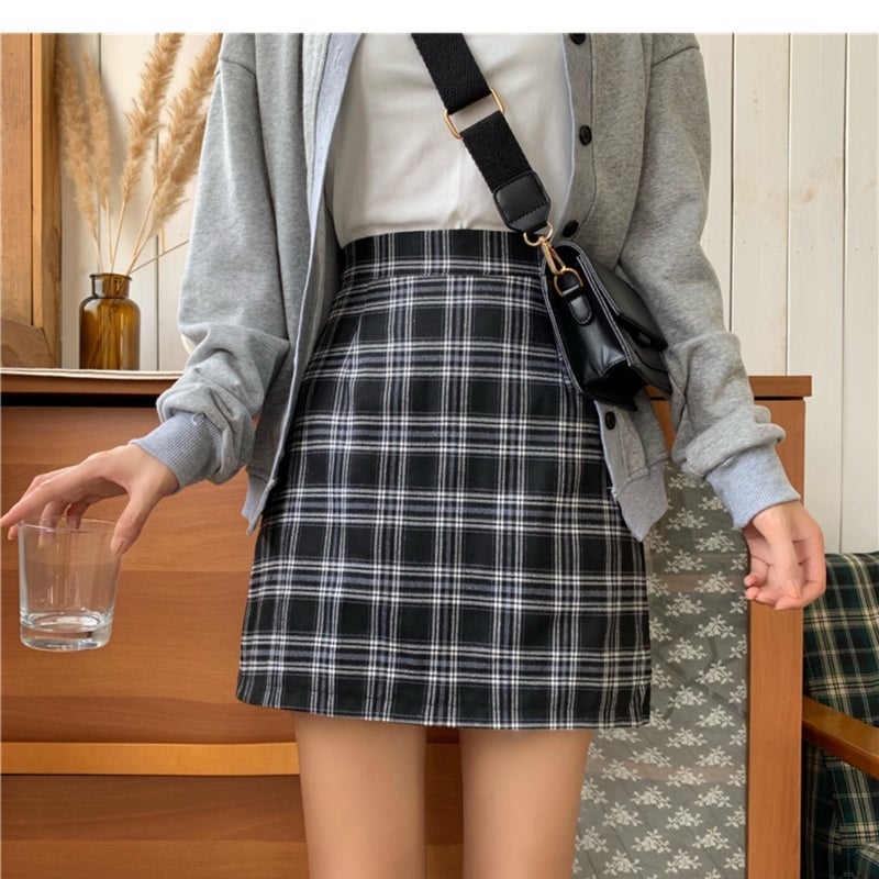 Women's High Waist A-Line Plaid Mini Skirt - Image 2