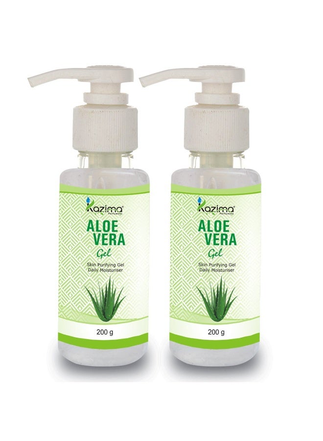 KAZIMA Aloe Vera Gel Raw - 100% Pure Natural Gel - Ideal for Skin Treatment, Face, Acne Scars, Hair care, Moisturizer & Dark Circles (200 Gram (Pack of 2)) - Image 1