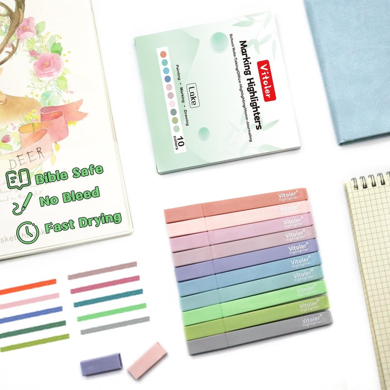 Vitoler Bible Highlighters with Soft Chisel Tip,10Pcs,Lake Colors,Aesthetic No Bleed Bible Highlighter Pastel,Cute Highlighters for School Office Supplies - Image 5