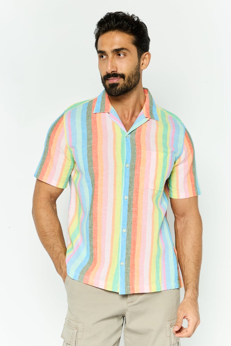GAP Men Regular Fit Stripe Short Sleeves Casual Shirt, Pink - Image 1