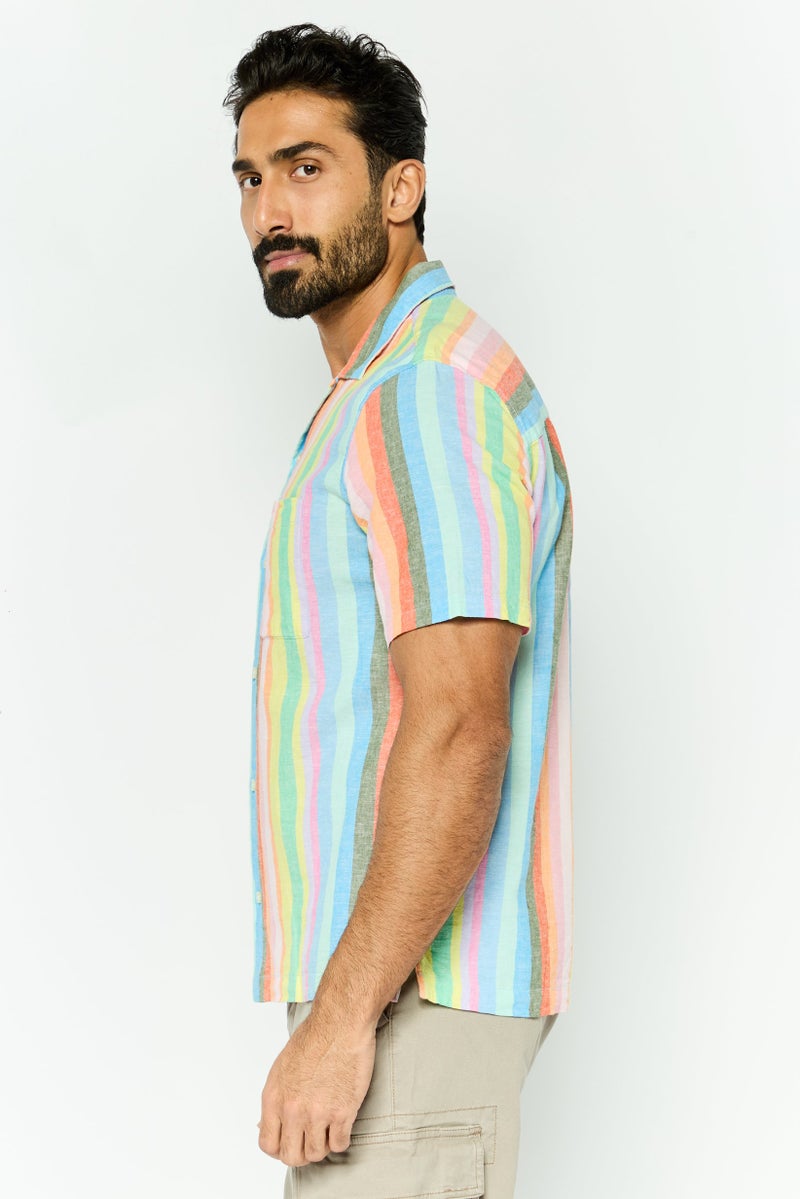 GAP Men Regular Fit Stripe Short Sleeves Casual Shirt, Pink - Image 2