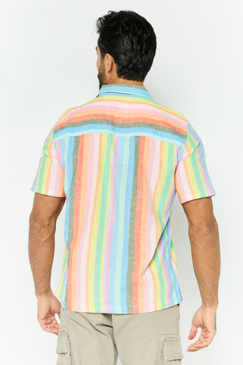 GAP Men Regular Fit Stripe Short Sleeves Casual Shirt, Pink - Image 3