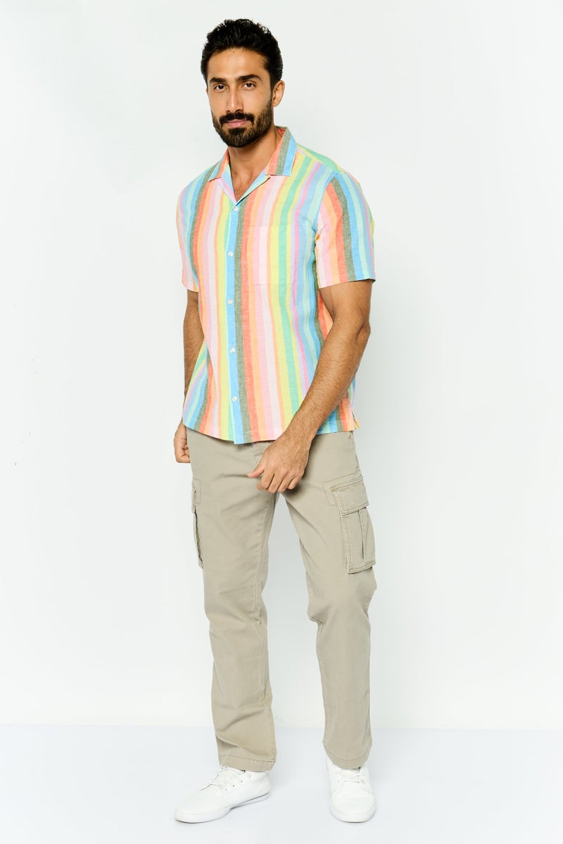 GAP Men Regular Fit Stripe Short Sleeves Casual Shirt, Pink - Image 4