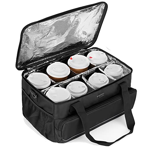 Trunab Reusable 8 Cups Drink Carrier for Delivery with Adjustable Dividers Handle with Carrying Strap Tote Holder Insulated Bag for BeveragesFood Take OutOutdoors