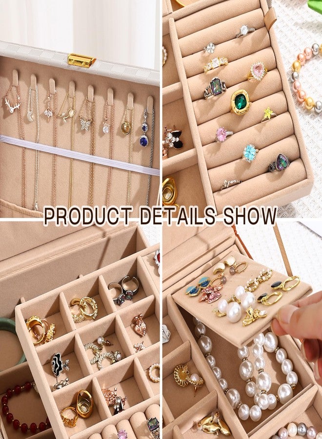 Euedue Jewelry Organizer Box, Jewelry Box Organizers for Women Girls, Jewellery Display Holder, 2 Layers Large Leather Jewels Storage Case for Earring, Rings, Necklaces, Bracelets, Watch, Ideal Gift (Beige) - Image 5