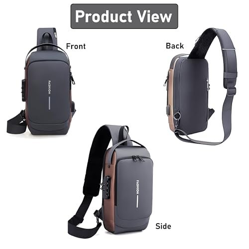 DAHSHA Sling Bag for Men Stylish Crossbody Backpack for Men & Women, Anti-Theft Chest Bag with USB Charging Port, Messenger Bags, Casual Shoulder Bag (Grey Brown - 17 x 9 x 32 Cm) - Image 5
