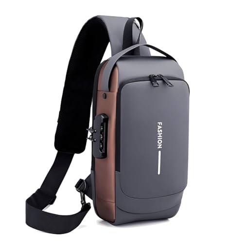 DAHSHA Sling Bag for Men Stylish Crossbody Backpack for Men & Women, Anti-Theft Chest Bag with USB Charging Port, Messenger Bags, Casual Shoulder Bag (Grey Brown - 17 x 9 x 32 Cm) - Image 1