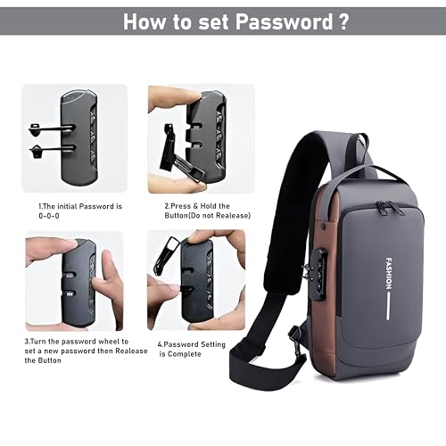 DAHSHA Sling Bag for Men Stylish Crossbody Backpack for Men & Women, Anti-Theft Chest Bag with USB Charging Port, Messenger Bags, Casual Shoulder Bag (Grey Brown - 17 x 9 x 32 Cm) - Image 4