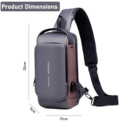 DAHSHA Sling Bag for Men Stylish Crossbody Backpack for Men & Women, Anti-Theft Chest Bag with USB Charging Port, Messenger Bags, Casual Shoulder Bag (Grey Brown - 17 x 9 x 32 Cm) - Image 2