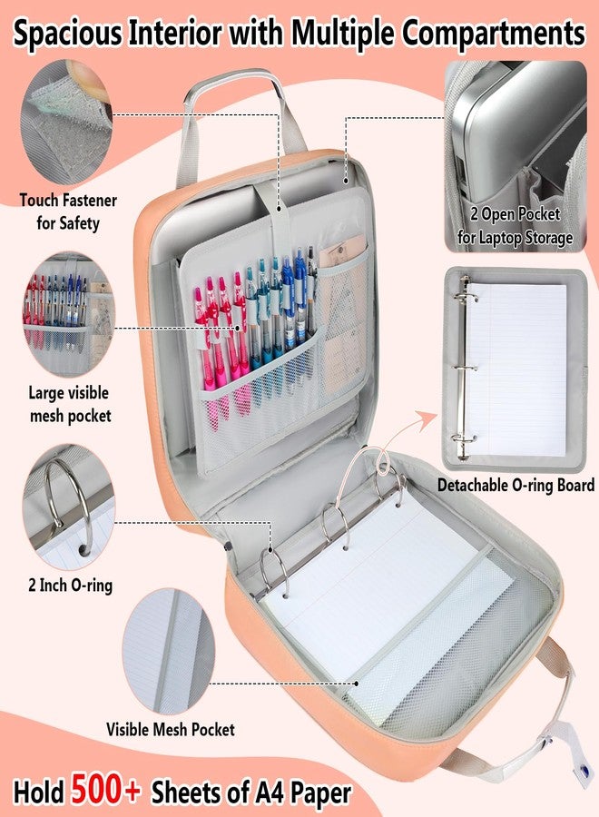 SIYNPAV 3 Ring 2 Inch Zipper Binder with Shoulder Strap, Multi-Pocket Binder with Zipper for 500 Sheet Capacity, Zippered Binder Bag for 15" Tablet for Middle School Students (Pink) - Image 2