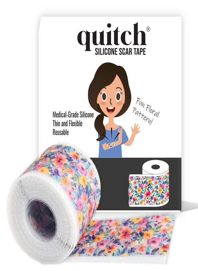 Quitch Silicone Scar Sheets for Surgical Scars, Silicone Scar Tape, C Section Recovery Must Haves, Tummy Tuck Recovery Must Haves, Postpartum Essentials Scar Treatment (Floral) 4x150cm - Image 1