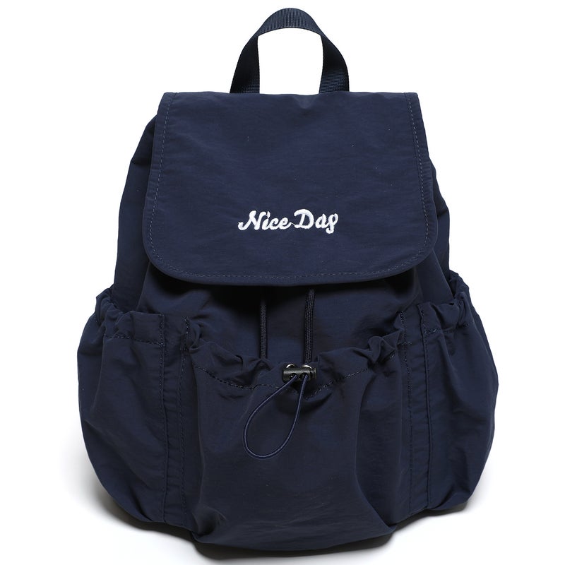 Pleated Embroidered Dual-Use Backpack with Drawstring Flap - Soft, Stylish &  Versatile