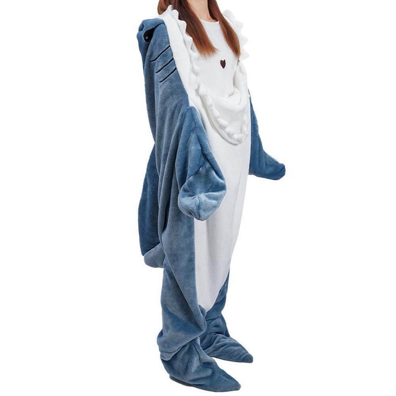 inkArts Shark Blanket Hoodie Adult, Wearable Shark Blanket, Shark Sleeping Bag, Soft Cozy Warm Flannel Hoodie, Sharks Blankets Onesie - Image 2
