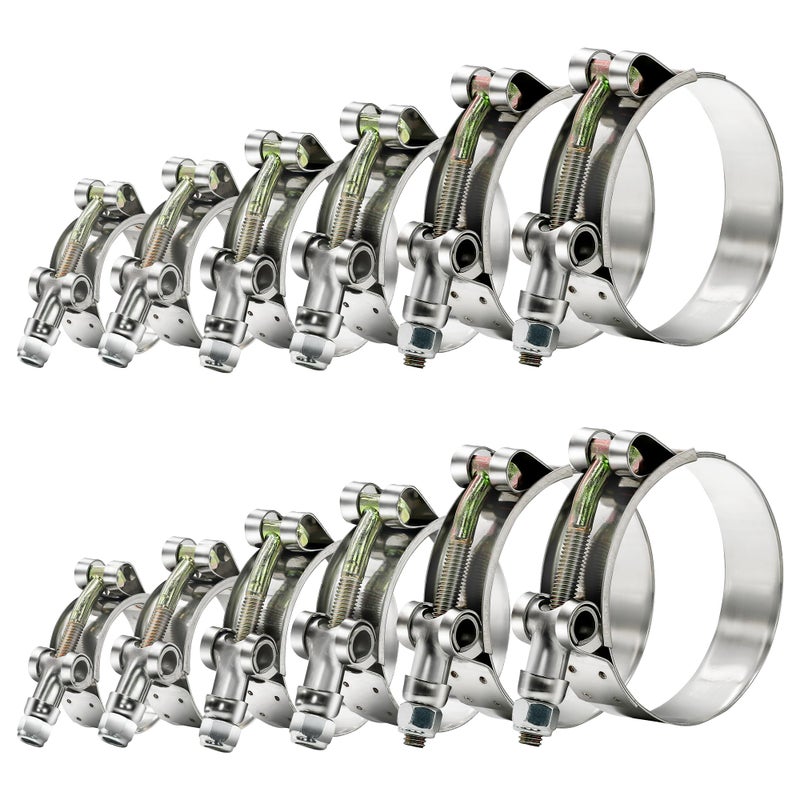 PEROMI 12Pcs Hose Clamp Set  Peromi T-Bolt Radiator Heavy Duty Hose Clamps 6 Size 3/4"" 1"" 1.25"" 1.5"" 1.75"" 2"" Working Range 28-64Mm  304 Stainless Steel Turbo Intake Soft Hose Intercooler Clamps - Image 1