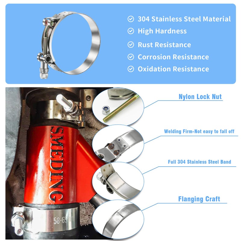 PEROMI 12Pcs Hose Clamp Set  Peromi T-Bolt Radiator Heavy Duty Hose Clamps 6 Size 3/4"" 1"" 1.25"" 1.5"" 1.75"" 2"" Working Range 28-64Mm  304 Stainless Steel Turbo Intake Soft Hose Intercooler Clamps - Image 4