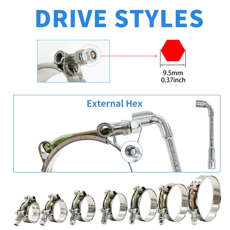 PEROMI 12Pcs Hose Clamp Set  Peromi T-Bolt Radiator Heavy Duty Hose Clamps 6 Size 3/4"" 1"" 1.25"" 1.5"" 1.75"" 2"" Working Range 28-64Mm  304 Stainless Steel Turbo Intake Soft Hose Intercooler Clamps - Image 3