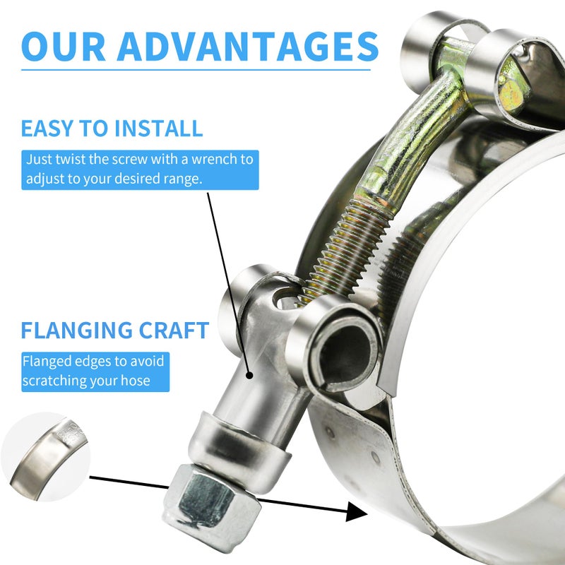PEROMI 12Pcs Hose Clamp Set  Peromi T-Bolt Radiator Heavy Duty Hose Clamps 6 Size 3/4"" 1"" 1.25"" 1.5"" 1.75"" 2"" Working Range 28-64Mm  304 Stainless Steel Turbo Intake Soft Hose Intercooler Clamps - Image 5