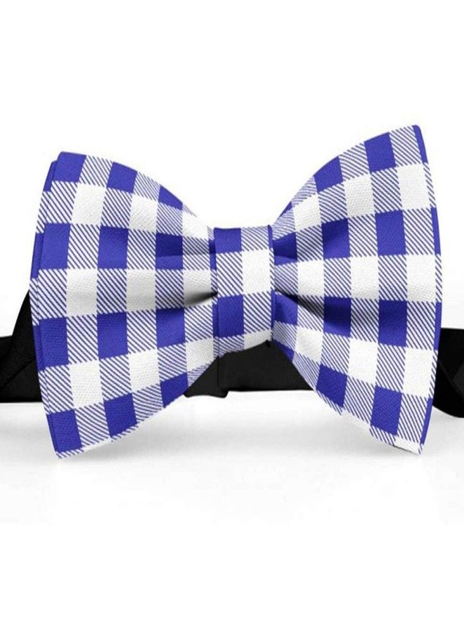 RR Design Checkered (Blue & White) Dog Bow Tie/Dog Bow-tie/Dog Gift with Loop Adjustable Elastic for Collar Placement (Adjustable) (Large) - Image 1