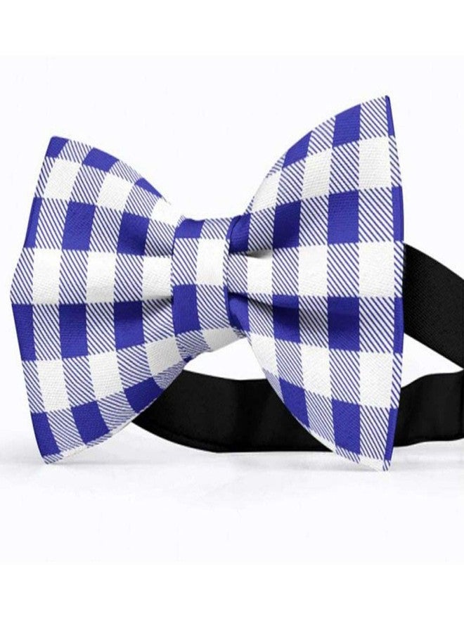 RR Design Checkered (Blue & White) Dog Bow Tie/Dog Bow-tie/Dog Gift with Loop Adjustable Elastic for Collar Placement (Adjustable) (Large) - Image 3