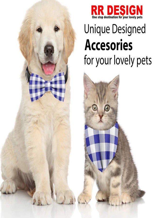 RR Design Checkered (Blue & White) Dog Bow Tie/Dog Bow-tie/Dog Gift with Loop Adjustable Elastic for Collar Placement (Adjustable) (Large) - Image 4