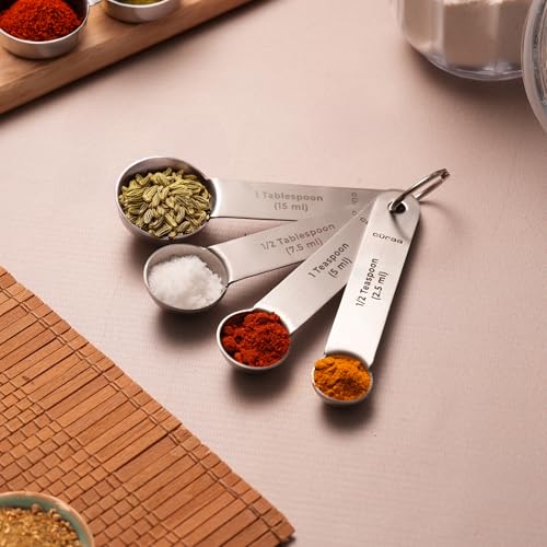 Cüraa Measuring Spoons, Food-Grade Baking Tools, Stackable Measuring Spoons, Dry & Liquid Measuring Cup for Cooking, Baking, Stainless Steel Kitchen Tools with Measurement Engraving Handle - Image 1