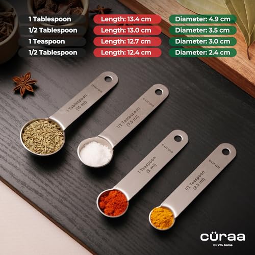 Cüraa Measuring Spoons, Food-Grade Baking Tools, Stackable Measuring Spoons, Dry & Liquid Measuring Cup for Cooking, Baking, Stainless Steel Kitchen Tools with Measurement Engraving Handle - Image 3