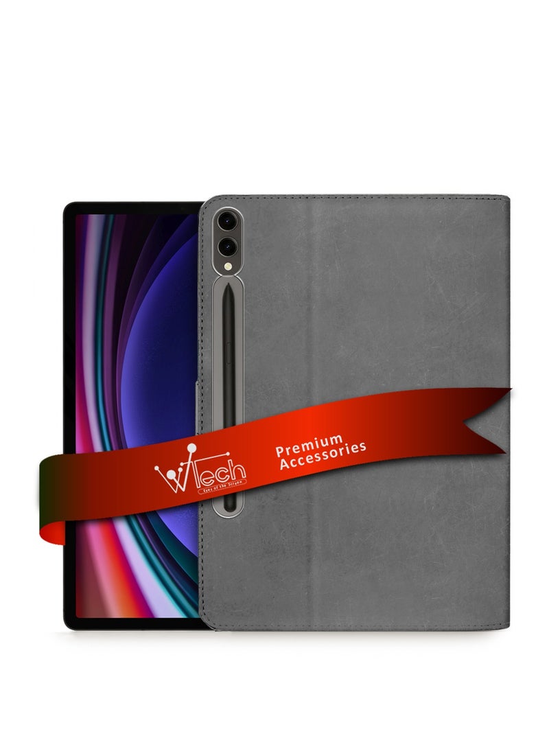 Wtech PU Leather Magnetic Closure Flip Case Cover For Samsung Galaxy Tab S9 Plus 5G 2023 / Tab S9 FE+ 2023 (12.4 Inch) SM-X810 SM-X816B Grey - Image 1
