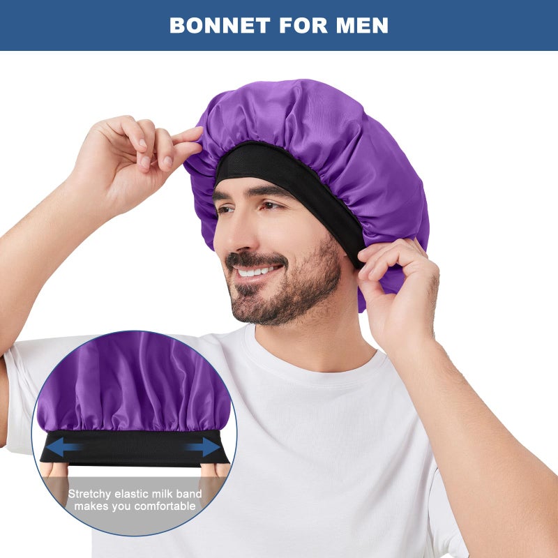 Selalu 3Pcs Satin Bonnets for Women Men, Hair Bonnet for Sleeping With Soft Elastic Band, Silk Sleep Bonnet for Curly Hair Braids - Image 3